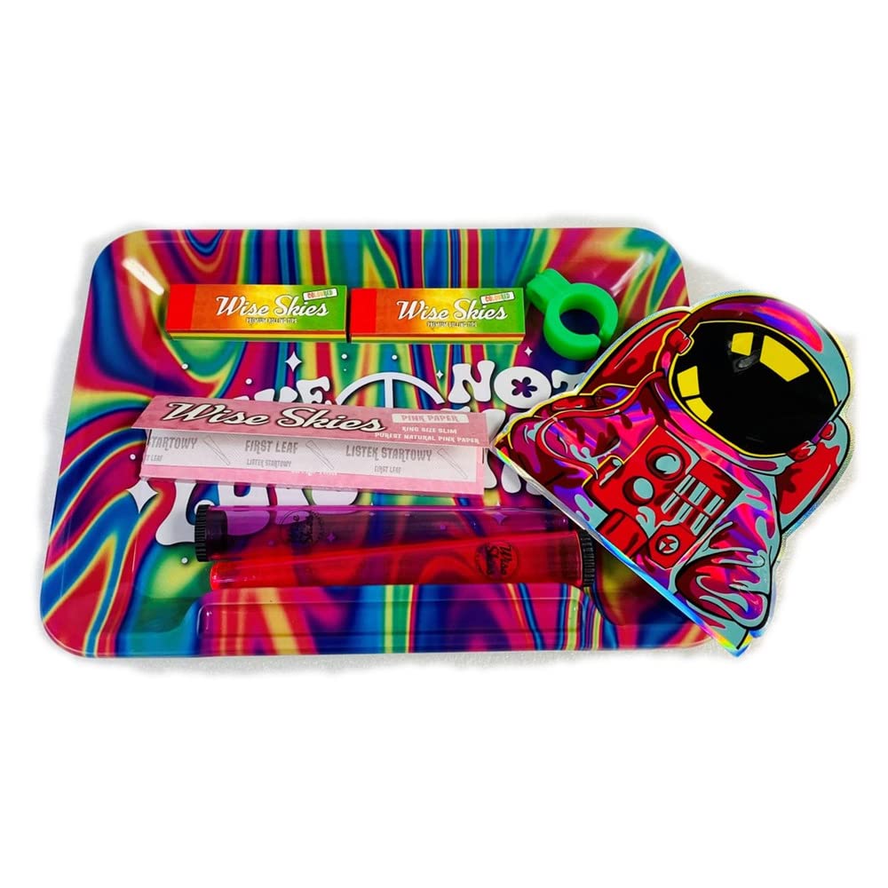 Wise Skies Rainbow Space Man Rolling Tray Set – Papers, Tips & Doob Tubee