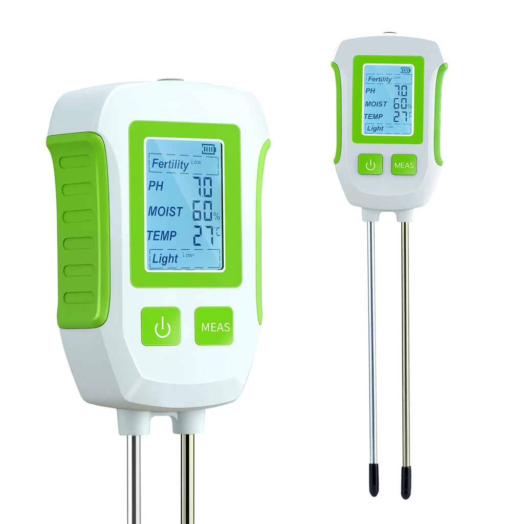 Mcbazel 5-in-1 Soil Tester – Backlit LCD – pH, Fertility, Light, Temperature, Moisture