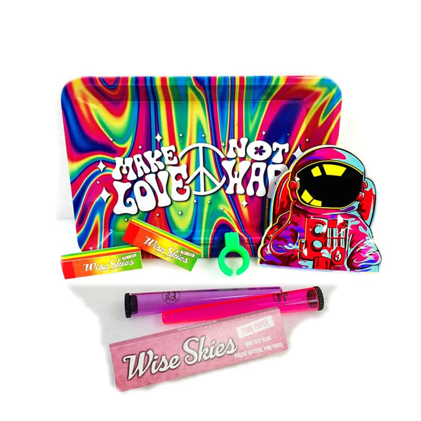 Wise Skies Rainbow Space Man Rolling Tray Set – Papers, Tips & Doob Tubee