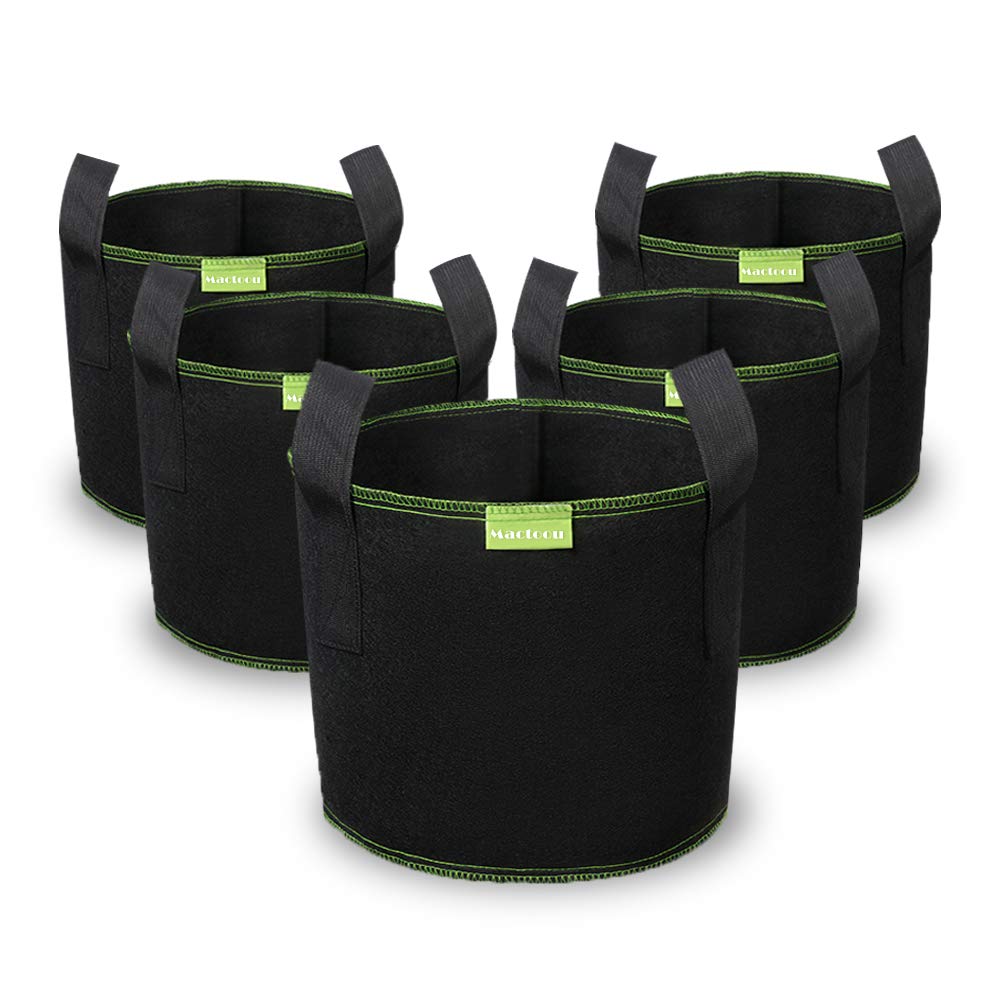 Mactoou 5-Pack 3 Gallon Fabric Grow Bags – Handles – Black