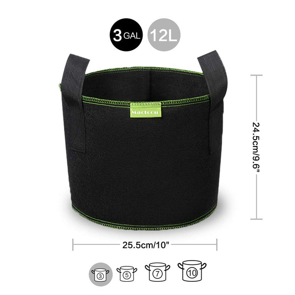 Mactoou 5-Pack 3 Gallon Fabric Grow Bags – Handles – Black