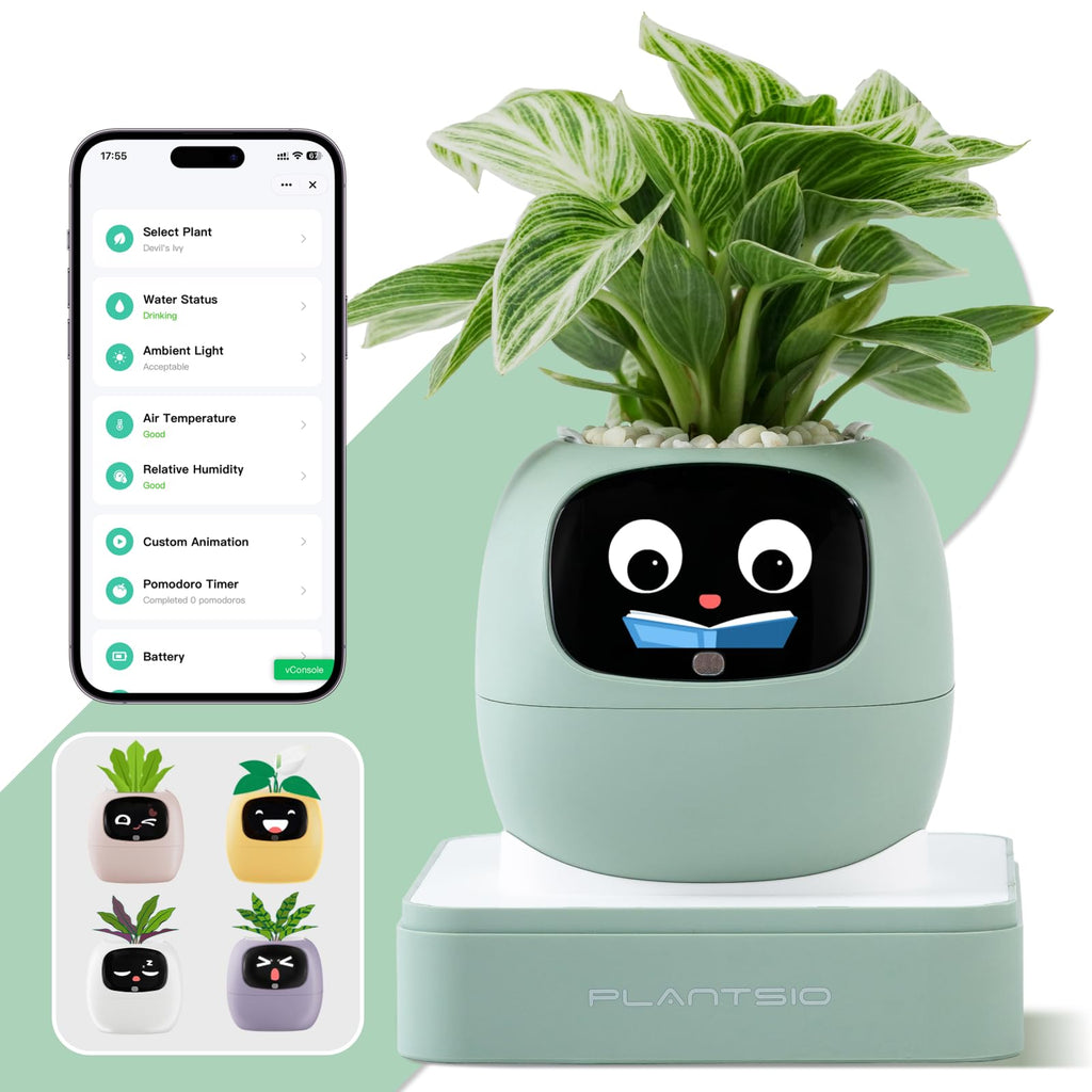 PLANTSIO Smart Self-Watering Planter – App Control – LCD Display – 80ml Water Tank