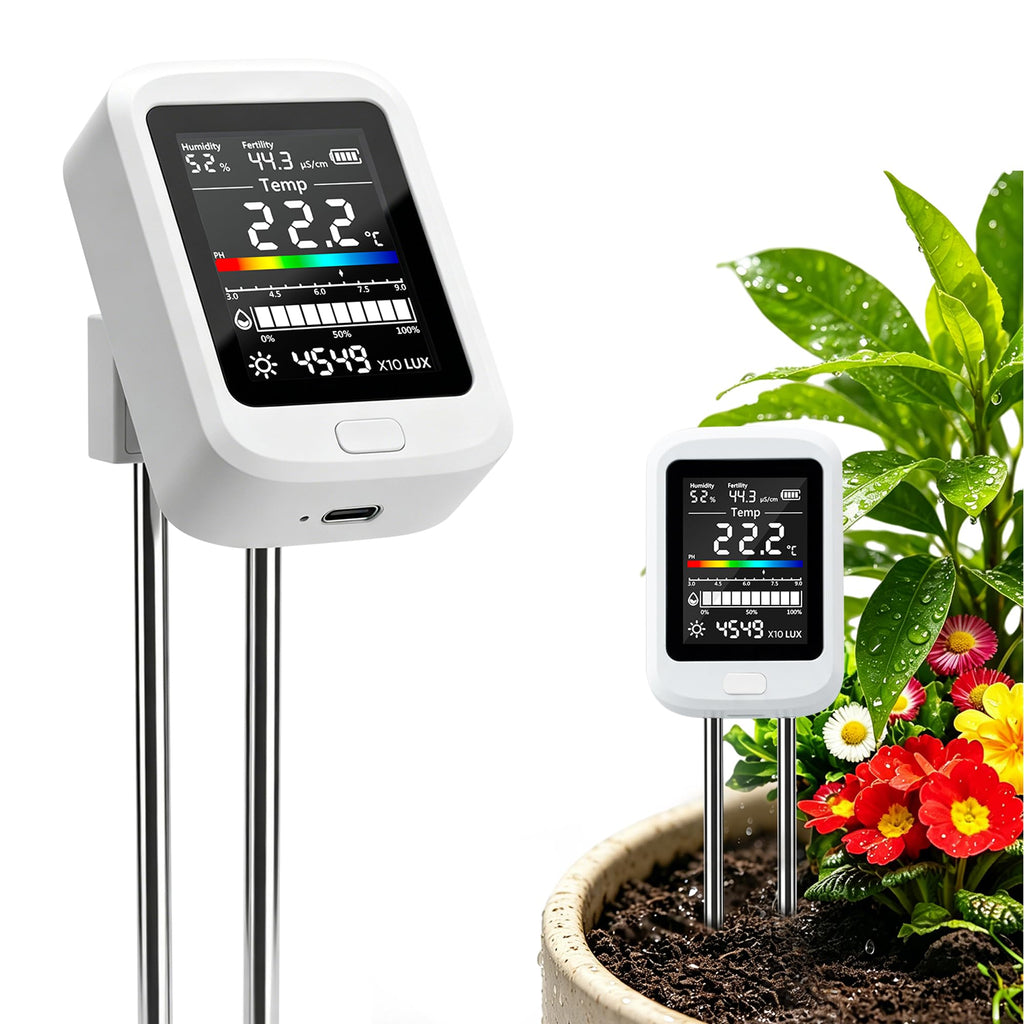 Mcbazel 6-in-1 Digital Soil Meter – pH, Moisture, Fertility, Temperature, Sunlight & Humidity