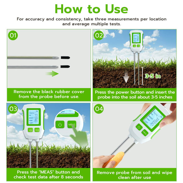 Mcbazel 5-in-1 Soil Tester – Backlit LCD – pH, Fertility, Light, Temperature, Moisture