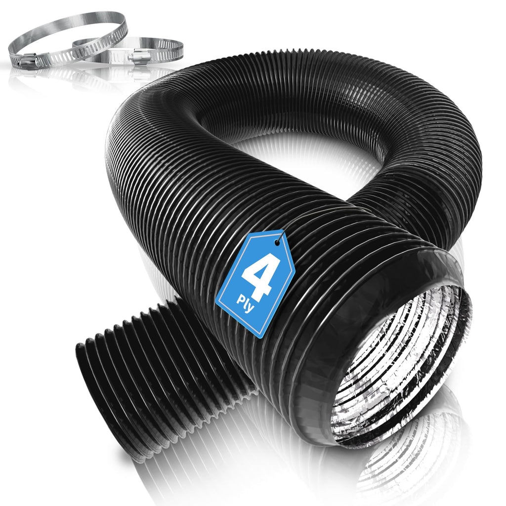 Hon&Guan 4 Inch Aluminium Foil Flexible Ducting Hose – 100mm – Max 3m – 2 Clamps
