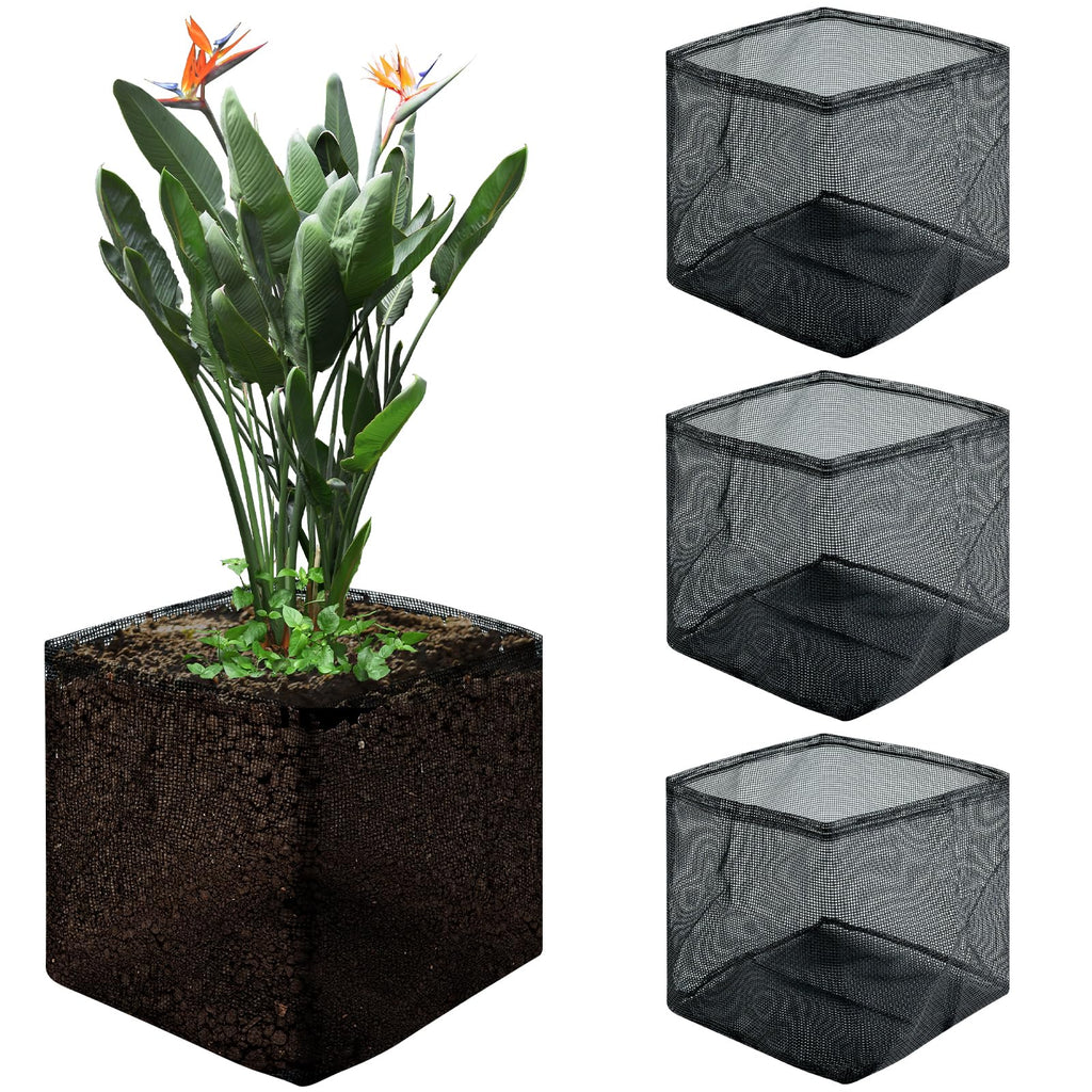 QEEYON Aquatic Pond Planting Bags – 4 Pack – 18cm Mesh Baskets – Black