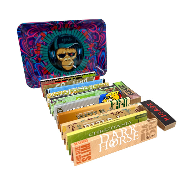 Rigasz Mini Metal Rolling Tray Set – 10 Tips & King Size Papers