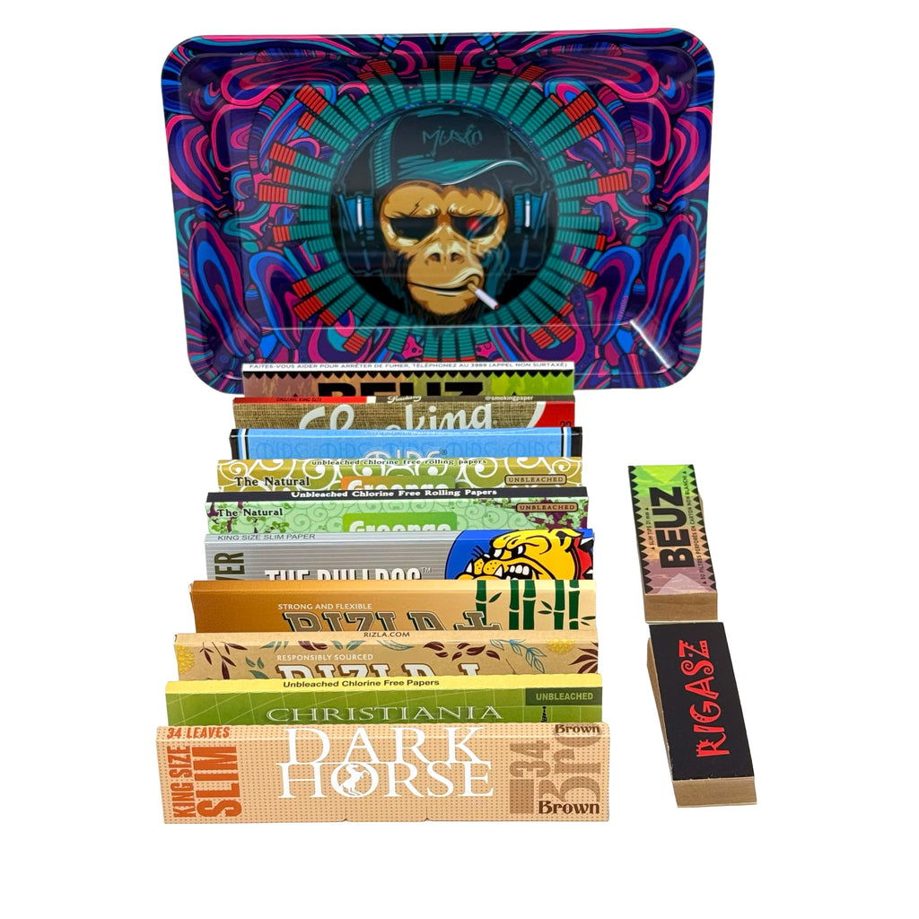 Rigasz Mini Metal Rolling Tray Set – 10 Tips & King Size Papers