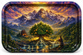Large Metal Rolling Tray – Zen Spiritual Design – 27 × 18cm – Raised Edges