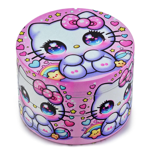 Spespo 2″ 4-Piece Zinc Alloy Herb Grinder – Pink Cat