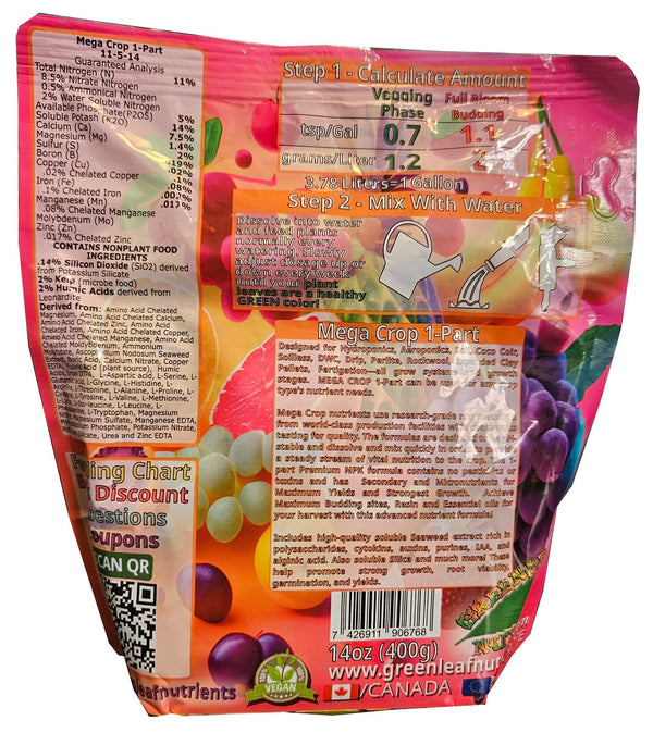Greenleaf Nutrients Mega Crop 1-Part Complete Hydroponic & Soil Base Nutrient – Makes 400 Litres