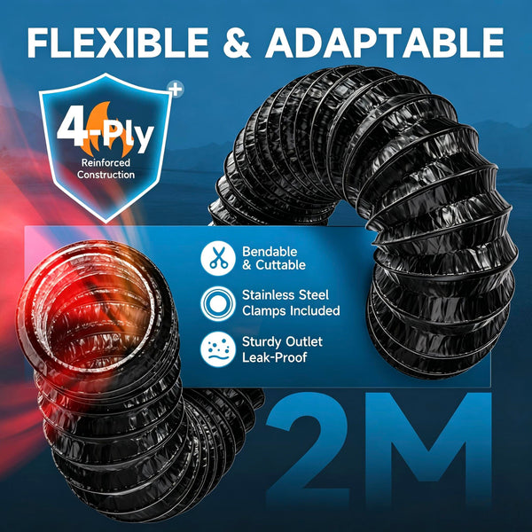 Hon&Guan Thickened 100mm Flexible Aluminium Foil Ducting – 2m – Black
