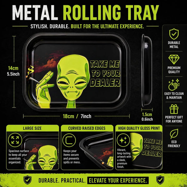 Alien Metal Rolling Tray – Funny Cartoon DesignJustSmoke.Me