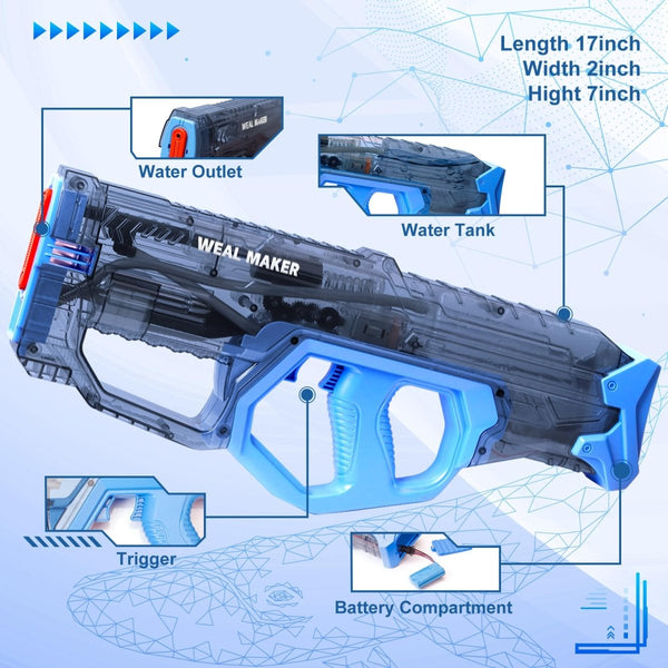 Automatic Electric Water Gun for Kids, Powerful Squirt Gun Toys Range of 28 - 32Ft, Transparent Waterproof Water Blaster for Boys Girls 8+, Summer Pool and Beach Outdoor Toys (Navy Blue)JustSmoke.Me