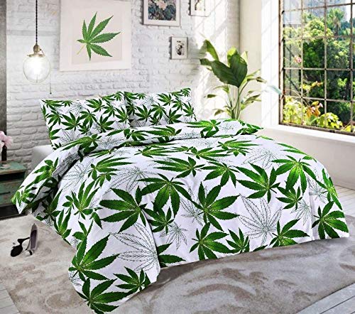 CnA Stores The High Life Cannabis Leaf Print Duvet Cover Set – Single 137 × 198cm – Green/WhiteJustSmoke.Me