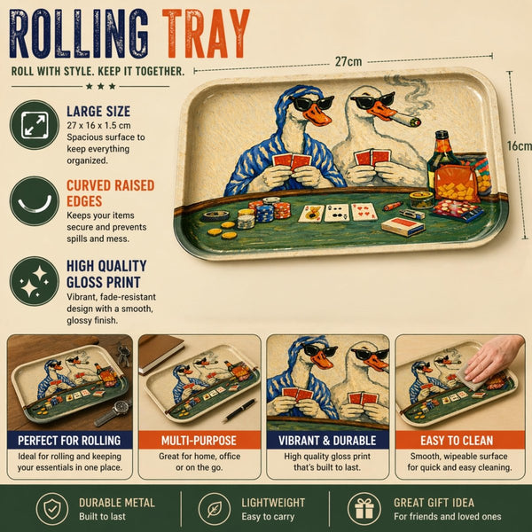 Funny Large Metal Rolling Tray – 27 × 18cm – Raised EdgesJustSmoke.Me