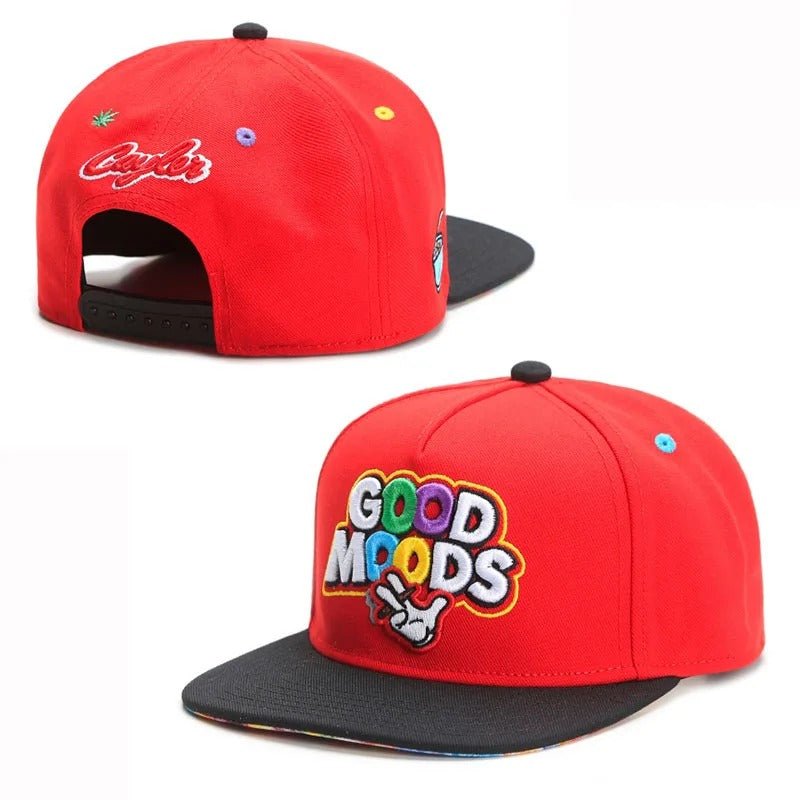 GOOD MOODS - Red & Black Snapback / Flat Peak Hat / CapJustSmoke.Me