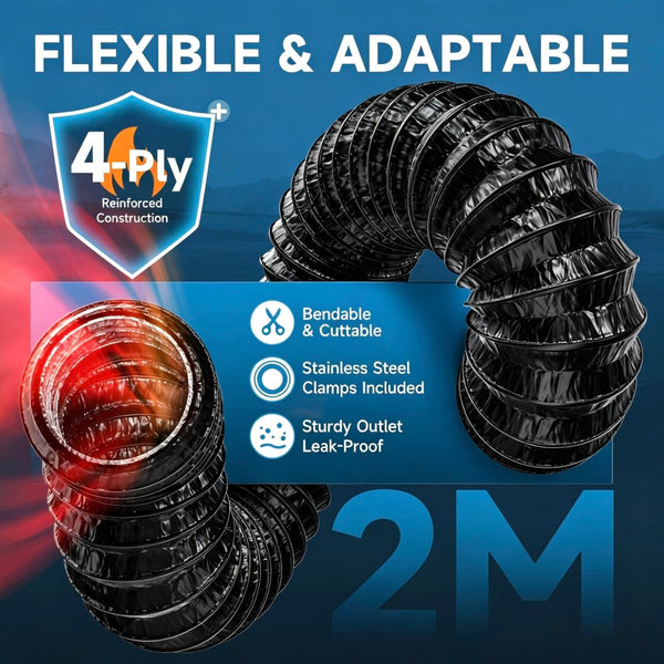 Hon&Guan Thickened 100mm Flexible Aluminium Foil Ducting – 2m – BlackJustSmoke.Me