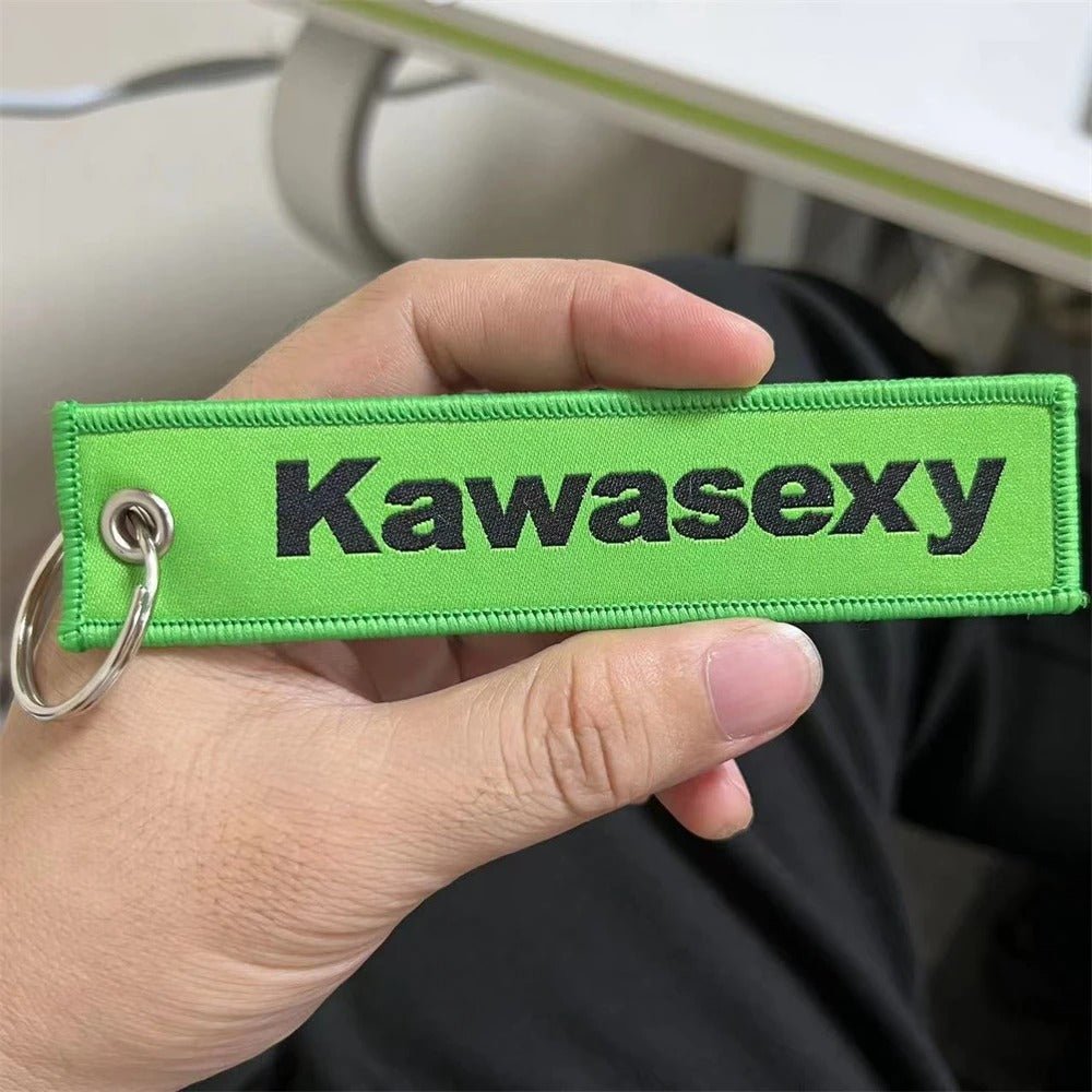 Kawasexy Motorcycle Keyring For Green Fabric Woven Label Slogan Bike Key Tag Decorations Cool Moto Gadgets AccessoriesJustSmoke.Me