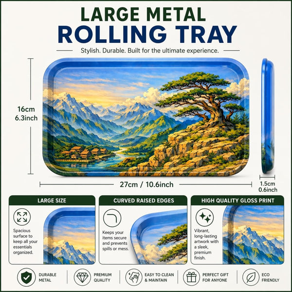 Large Metal Rolling Tray – 27 × 18cm – Raised Edges – Kitchen Serving TrayJustSmoke.Me