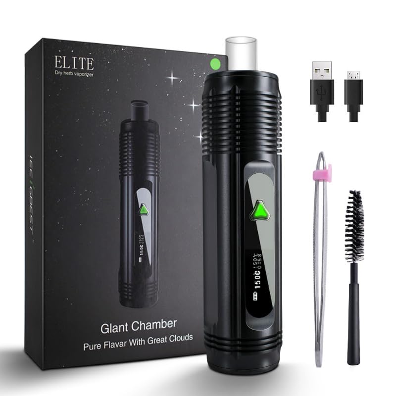 LEEJO& Dry Herb Vaporizer,Glass Suction Nozzle and Ceramic 360 - Degree Cycle Heating Herb Room, Dry Herb vape Pen,2200 Mah Battery USB,LED Display,Portable Mighty Herbal Vaporizer Nicotine Free(black)JustSmoke.Me