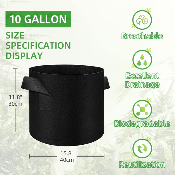 LITLANDSTAR 12-Pack 10 Gallon Fabric Grow Bags – Handles – BlackJustSmoke.Me