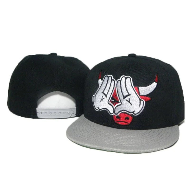 Locked 'On Bulls - Black & Grey Snapback / Flat Peak Hat / CapJustSmoke.Me
