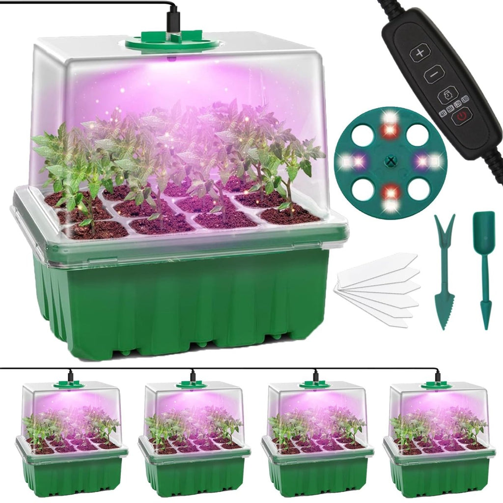 MQFORU Seed Trays with Grow Light – 5 Pack – 60 Cells – Humidity Dome & TimerJustSmoke.Me