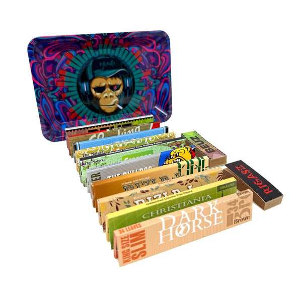 Rigasz Mini Metal Rolling Tray Set – 10 Tips & King Size PapersJustSmoke.Me