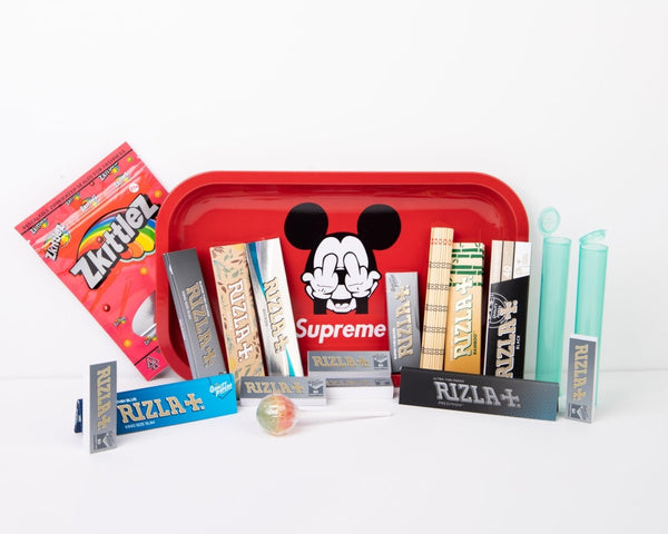 Smokers Rolling Tray Set – Red Tray, Papers, Filter Tips, Mat & StorageJustSmoke.Me