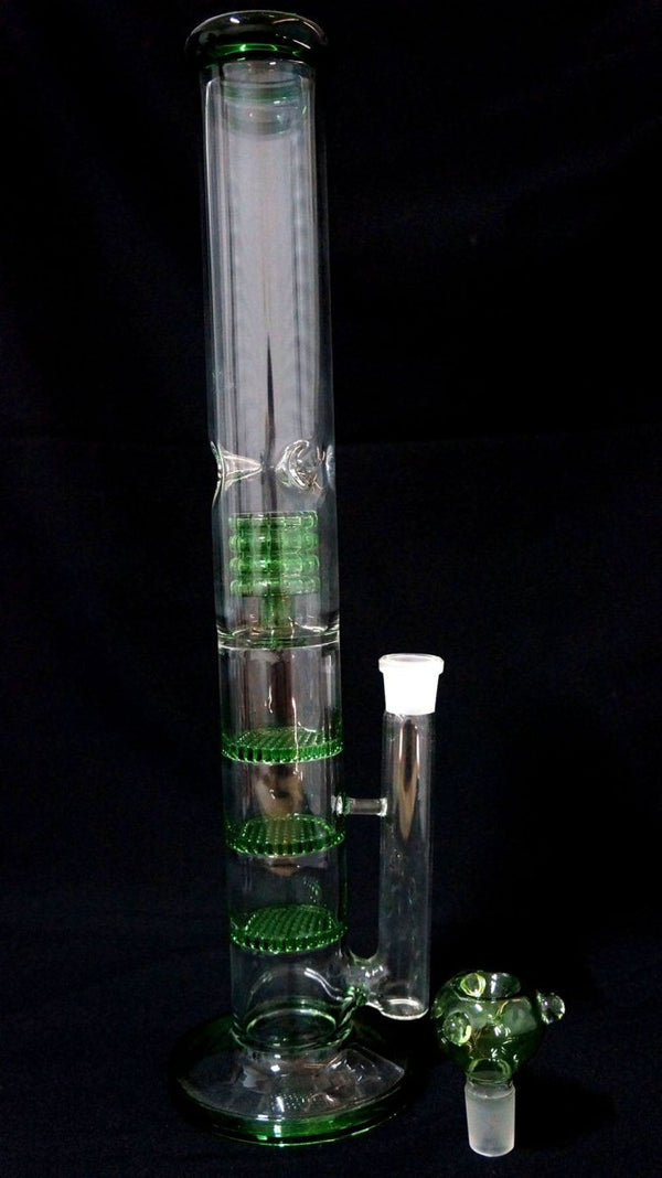 Sunshine Glass 17″ Straight Glass Bong – Honeycomb & Birdcage Percolator – GreenJustSmoke.Me