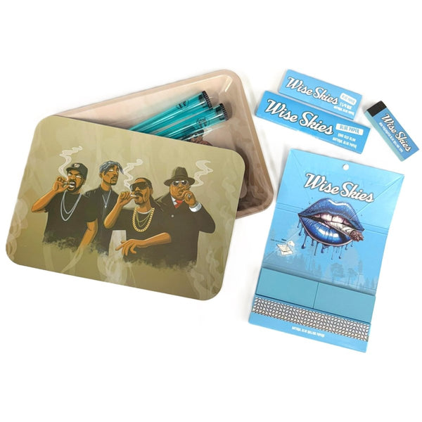 Wise Skies Blue Rappers Rolling Tray Set – Magnetic Cover, Blue Papers & Tips – 7 ItemsJustSmoke.Me