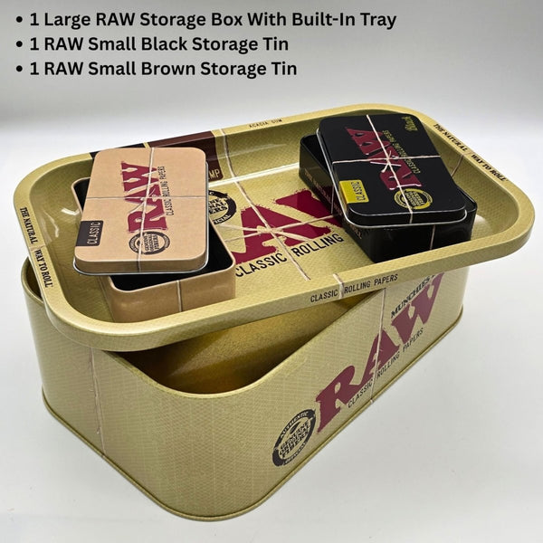 Zactly RAW Large Storage Box Set – Built-In Tray + 2 RAW TinsJustSmoke.Me