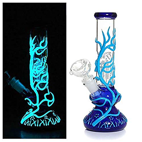 10inch Tall Fluorescence Glass Bong Cool Recycle Oil Rigs Smoking Illuminate Bongs Water Pipe (Blue)JustSmoke.Me