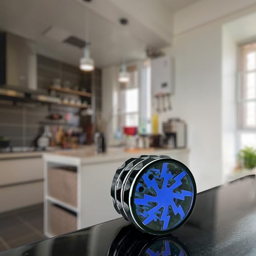 Clear Top Herb Grinder Metal Large 2.5'' Large 4-Part, Aluminum Alloy Spice Grinder with Pollen Catcher (Black Blue)JustSmoke.Me