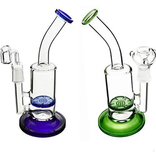 JustSmoke.Me9 Inch Glass Bong Heady Glass Recycler Dab Rig Honeycomb Bong Turbine Oill Rigs Disc Percolator Bong with 18mm Glass Bowl Quartz Banger (Blue)JustSmoke.Me