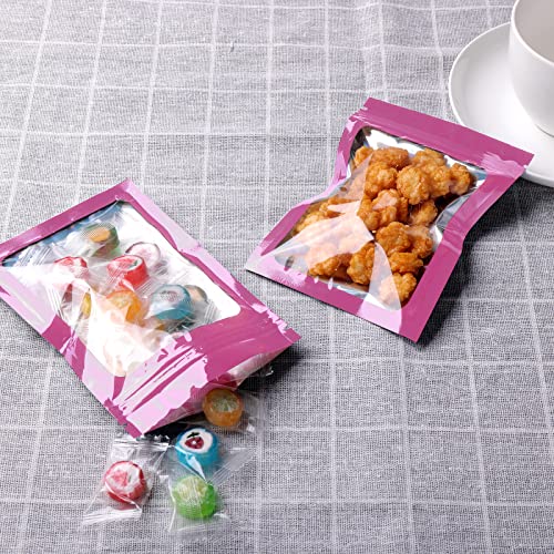 ASTER 100 Pieces Resealable Mylar Bags, Smell Proof Food Storage Bags with Clear Window Plastic Foil Packaging Pouch for Food, Candy, Jewelry, Screw Storage(Pink,7.5x12cm)JustSmoke.Me