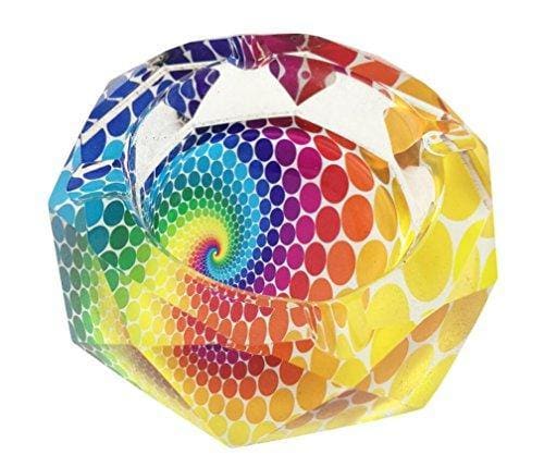 Beautiful Transparent Octangle Shape Diameter 3.9" Cigar Cigarette Crystal Glass Ashtrays With 4 grooves Home Office Tabletop Desk Decoration Father's Day Gift (Colorful Dots)JustSmoke.Me