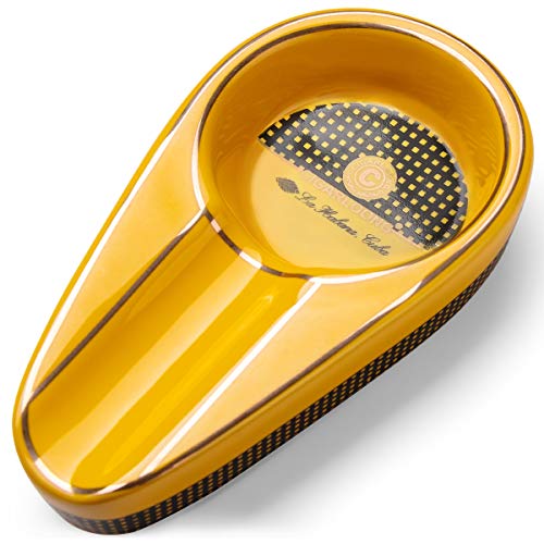 CIGARLOONG Cigar Ashtray Single Classic Ceramic Ashtray Use Outdoor or Indoors(Color:Yellow)JustSmoke.Me