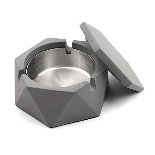 Concrete Ashtray with lid Geometric Cigarette Ashtray Outdoor Ashtray with Stainless Steel Inner Tray Nordic StyleJustSmoke.Me