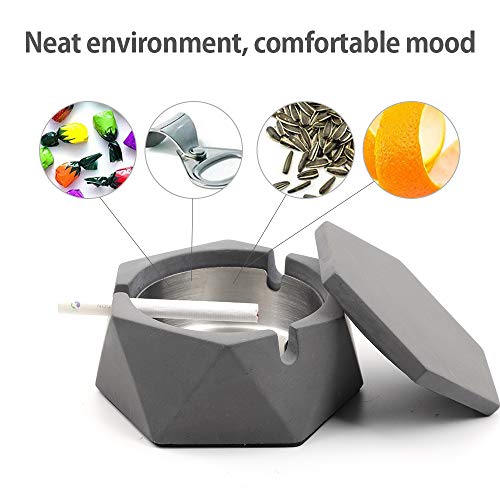 Concrete Ashtray with lid Geometric Cigarette Ashtray Outdoor Ashtray with Stainless Steel Inner Tray Nordic StyleJustSmoke.Me