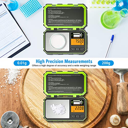 Criacr Digital Pocket Scale, 200g Precision Mini Scales with 50g Calibration, Potable Jewellery Scales with LCD Backlit, 0.01 Precision, 6 Units, Tare Function, for Jewellery, Green, ExperimentJustSmoke.Me