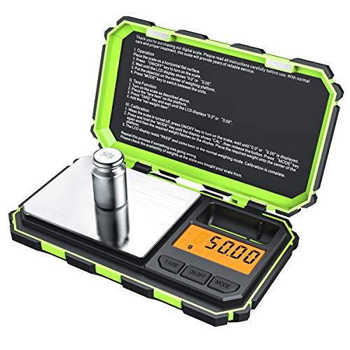 Criacr Digital Pocket Scale, 200g Precision Mini Scales with 50g Calibration, Potable Jewellery Scales with LCD Backlit, 0.01 Precision, 6 Units, Tare Function, for Jewellery, Green, ExperimentJustSmoke.Me