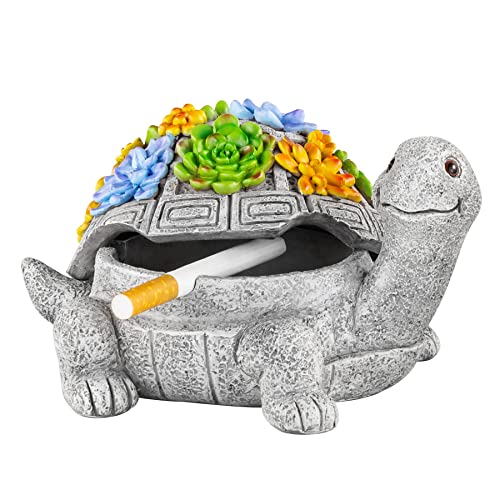 Grovind Ashtray, Outdoor Ashtray with Lid Smokeless Waterproof Ash Tray with Cute Turtle Decor, Resin Ashtray for Cigarettes Home Office, Porch Patio Decorations Outdoor Indoor AshtrayJustSmoke.Me
