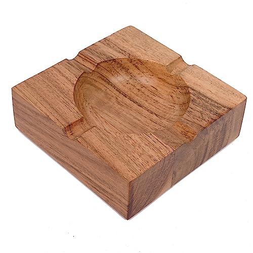 Indus Lifespace Acacia Wood Square Cigarette Ashtray for Indoor or Outdoor Office Home Practical Decoration for Smokers, Desktop Smoking Ash Tray (11.43cm x 11.43cm x 3.81cm)JustSmoke.Me