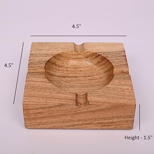 Indus Lifespace Acacia Wood Square Cigarette Ashtray for Indoor or Outdoor Office Home Practical Decoration for Smokers, Desktop Smoking Ash Tray (11.43cm x 11.43cm x 3.81cm)JustSmoke.Me
