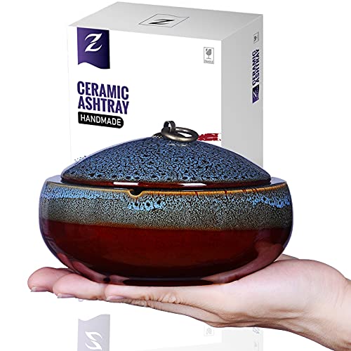JAIEF Ceramic Ashtray with Lids,Windproof,Cigarette Ashtray for Indoor or Outdoor Use，Ash Holder for Smokers,Desktop Smoking Ash Tray for Home Office DecorationJustSmoke.Me