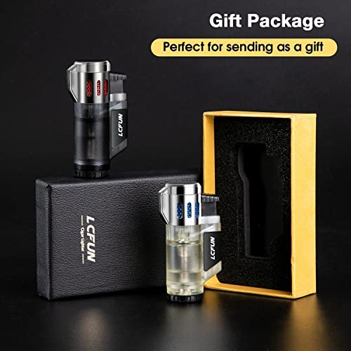 Jet Lighter 2 Pack Windproof Lighter 3 Flame Butane Torch Fire Lighter Refillable Gas Petrol Lighter Butane Not Included(Black&Silver)JustSmoke.Me