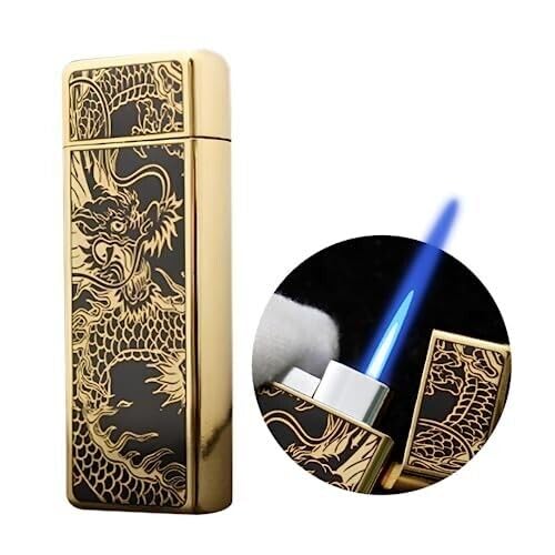 JJ Jet Lighter, Gas Torch Butane Lighter with Dragon Pattern, Windproof Lighter Adjustable Jet Flame for BBQ, Stove, Candle, Kitchen Cooker, Hobs, Men GiftsJustSmoke.Me