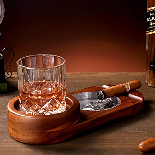 Labeol Ashtray Dad Gifts Coaster for Dad Whiskey Glass Tray and Cigar Holder Wooden Cigar Ashtray Slot to Hold Cigar Cigar Rest Cigar Accessory Set Gift for Men DadJustSmoke.Me